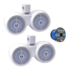 Pair of Pyle 6.5" 200W Marine LED Dual Wakeboard Tower White Speakers w/Wire