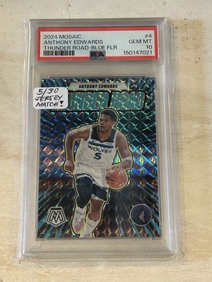 2024-25 Mosaic Anthony Edwards Thunder Road Blue Fluorescent 5/30 PSA 10 Sh