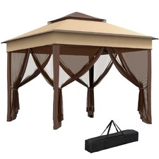 Outsunny 3 x 3(m) Pop Up Gazebo Tent with Netting, Height Adjustable, Beige