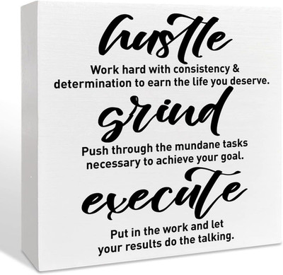 Inspirational Wooden Box Sign, Hustle Grind Execute, Inspirational Home Office D