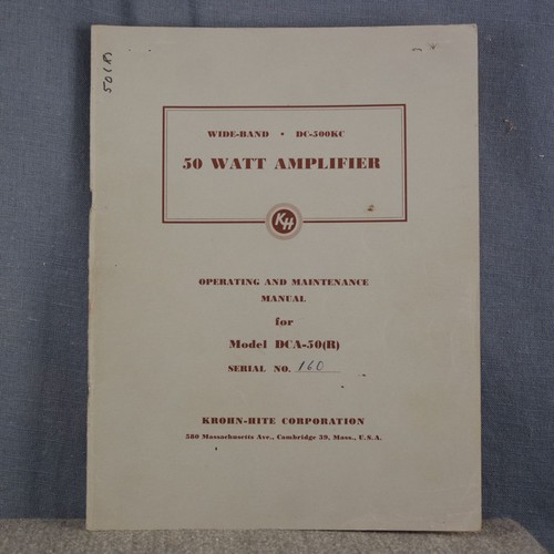 Krohn-Hite Model DCA-50(R) DC-500KC 50 Watt Amplifier Operating Manual #1