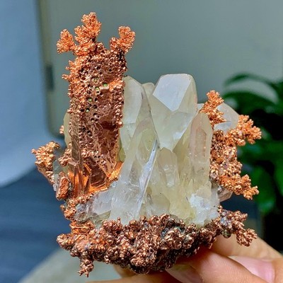 171G Rare!! iridescent Native Copper with white quartz crystal mineral-symbiosis