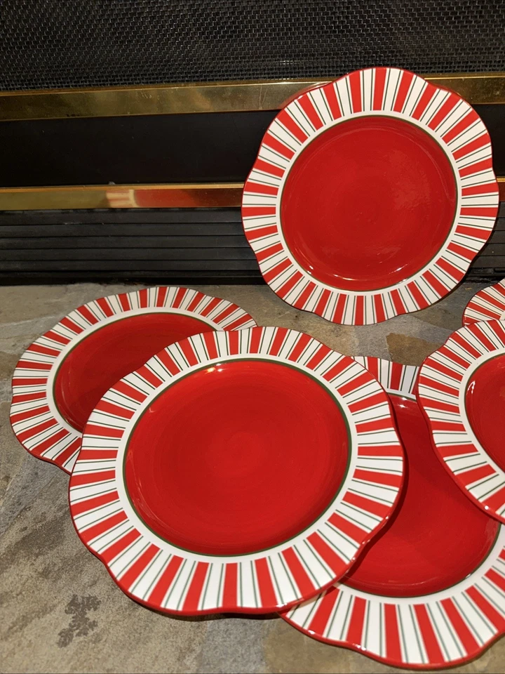 6 platos de caña de caramelo Pier 1 Importaciones ensalada postre descontinuado vacaciones de Navidad Foto 2 de 4