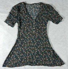 Free people green floral provence mini swing dress womens XS