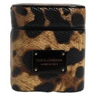 DOLCE & GABBANA Airpods Case Brown Leopard Calf Leather Metal Logo Plaque 240usd