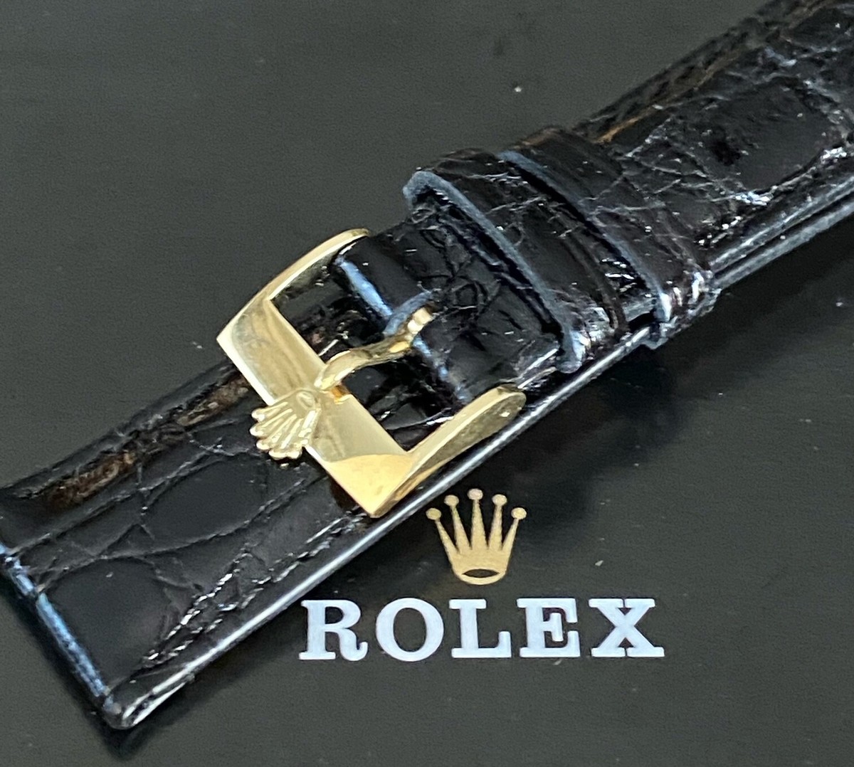 ROLEX 18k Solid Gold 16mm Logo Buckle 19mm CROCODILE colored