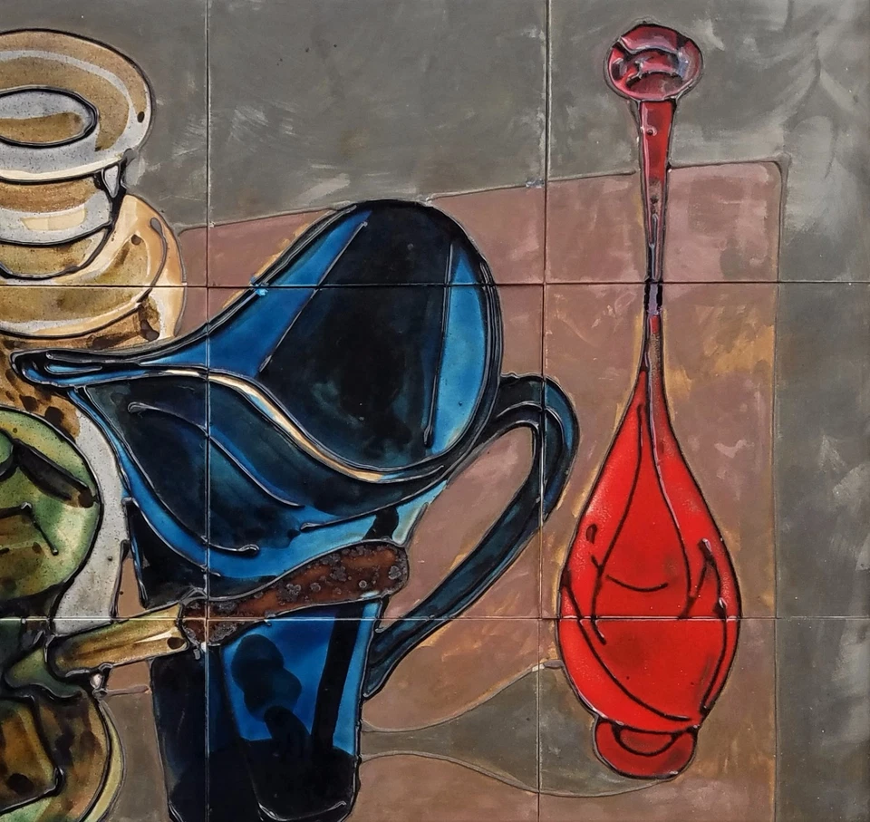 Bodegón pintado modernista de mediados de siglo de 1960 arte firmado Bond Foto 3 de 4