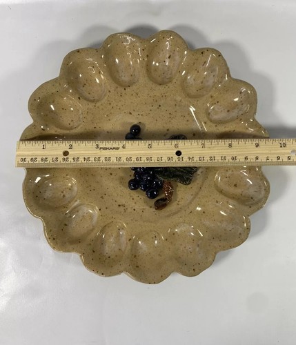 Lovejoy Pottery Egg Platter 10” Round Handmade Tan/ Purple Grapes North Carolina - Picture 12 of 12