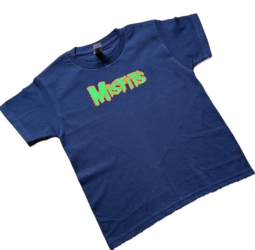 New MISFITS Little Kid’s T Shirt Custom Iron On Navy Blue Neon Logo Youth XS - Picture 4 of 10