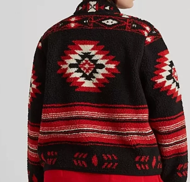 Lauren Ralph Lauren Women’s Jacket 1X Red Sherpa Southwestern Full Zip Coat NWT - Image 2 of 4