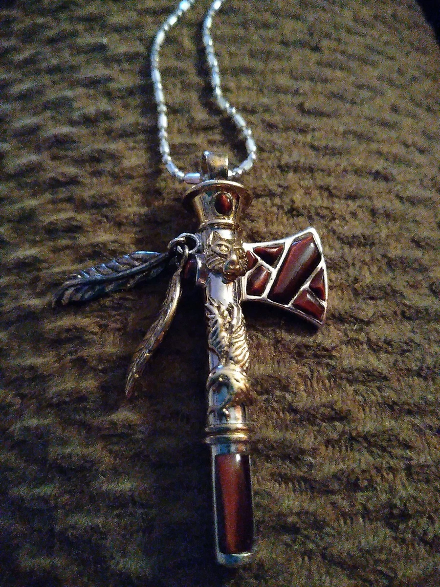Vtg BGE Bradford Gold Exchange 925 Sterling Silver Tomahawk Feathers Necklace
