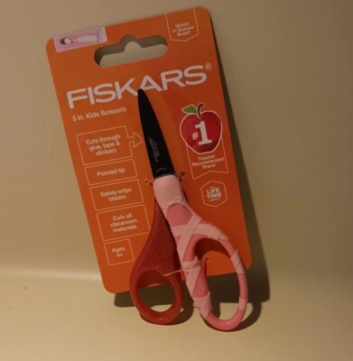 Fiskars Scissors for Kids POINTED TIP 5 Inch Safety Pink Glitter