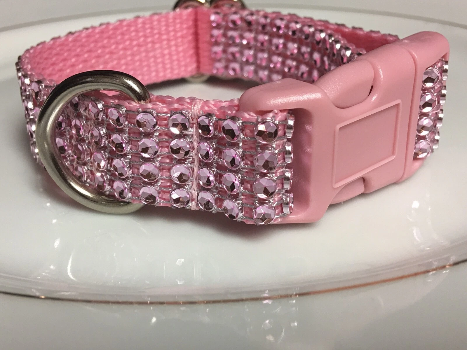 Pink rhinestone dog collar, plastic buckle, adjustable, small pet. Elegant glam
Opens in a new windo