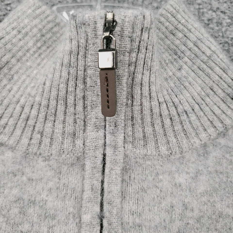 Suéter Qi Mujer Grande Gris Manga Larga 1/4 Cremallera Cachemira Cuello Simulado Pullover Tejido Foto 3 de 4