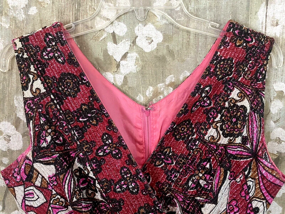 60’s VTG Groovy Psychedelic Mod Pink Metallic Jumpsuit Hostess Costume Dress S - Image 4 of 4