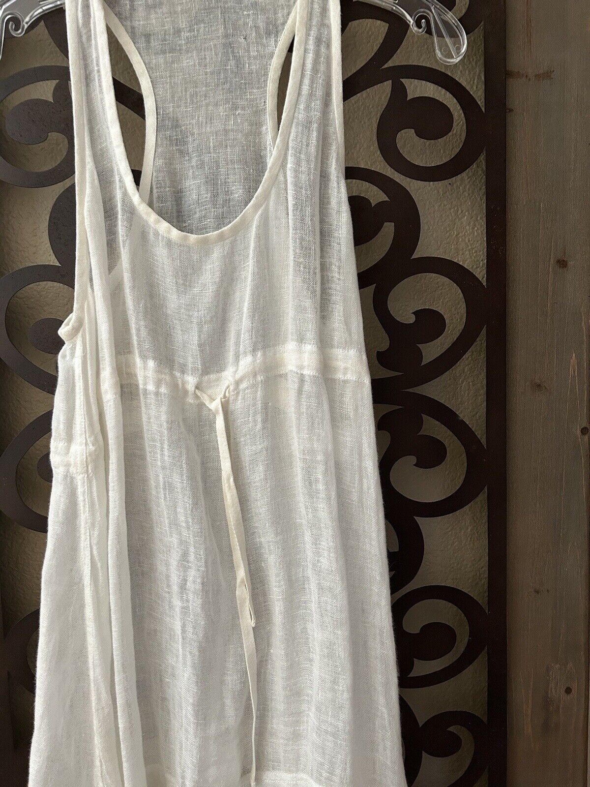 EUC Eileen Fisher Tie Front Tank Top Ivory 100% L… - image 3