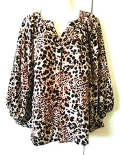 NEW WOMEN'S ADRIENNE VITTADINI ANIMAL PRINT PARTIAL BUTTON TOP PLUS SIZE 3X NWT 