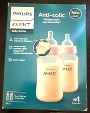 PHILIPS AVENT ANTI-COLIC BABY BOTTLES 11OZ AND MEDIUM FLOW NIPPLES - 2 PACK