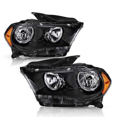 LH+RH FOR 2011 2012 2013 DODGE DURANGO HEADLIGHT BLACK HOUSING AMBER HEADLAMP