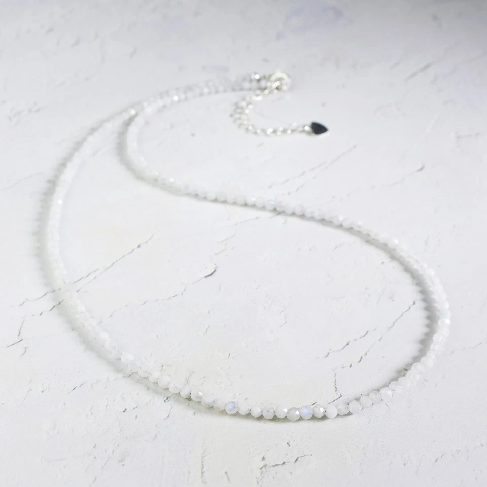 Natural Moonstone Faceted Beaded Choker Handmade White Dainty Gemstone Necklace - Image 4 of 4