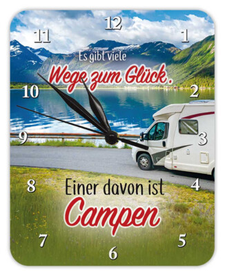Many Ways to Happiness - One is Camping - Tin Wall Clock 20 x 25cm KU31