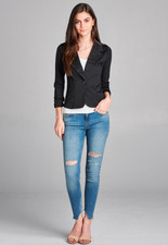NEW Black Blazer Jacket Fully Lined Great Quality Shirred Sleeves- S-M-L