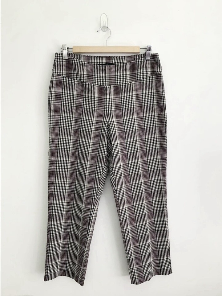 Up! Up Check Plaid Houndstooth Cropped Pull On Pants Size Can 10 Aus 12 RRP$159