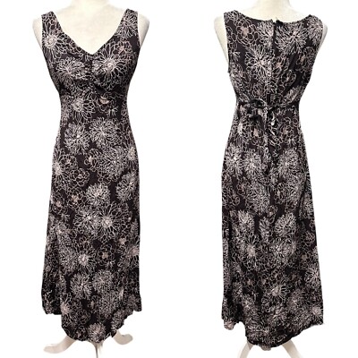 Vtg Y2K Floral Maxi Long Slip Dress Womens Sz 14 V-neck Empire Waist Romantic