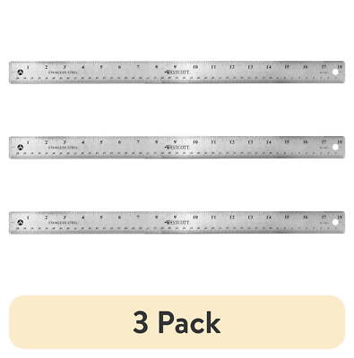 (3 pack) Standard 18'' Stainless Steel Ruler, Non-Slip, Silver, Metric, 0.13 lbs.