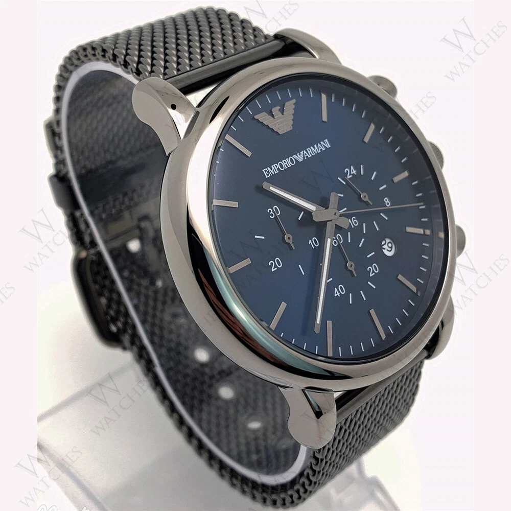 New In Box Emporio Armani AR1979 46mm Case Sport Chrono Grey Mesh Men's  Watch | eBay