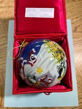 Li Bien Hand Painted Glass Christmas Tree Ornament 2010 Penguins  Round 4”