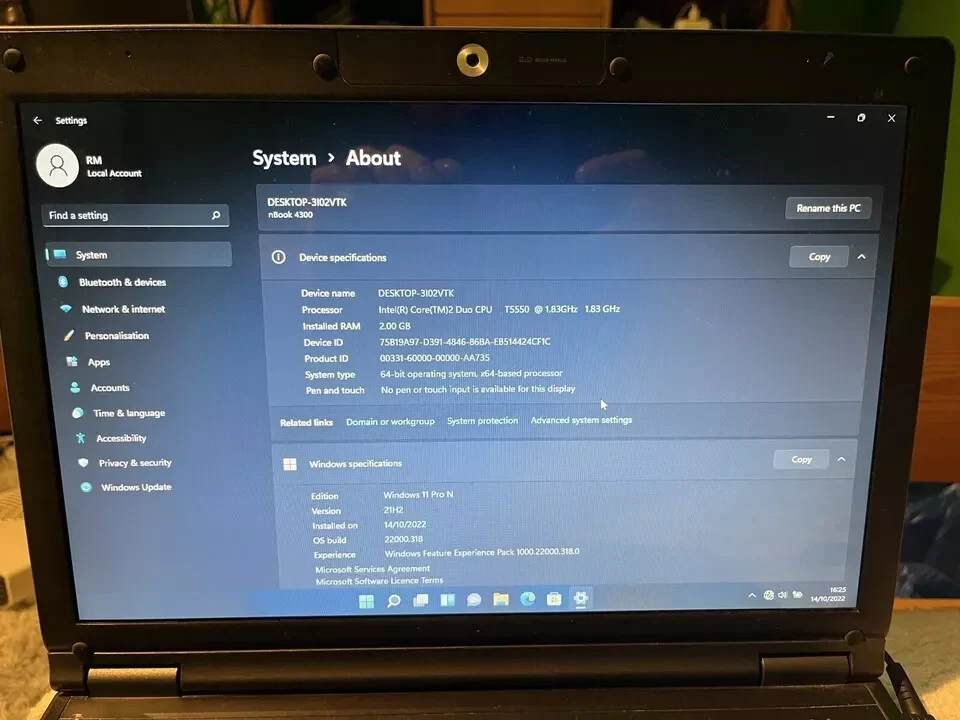 RM Nbook 4300 FL91 1.83Ghz 2gb ram 120gb hdd Windows 11 Laptop - Image 2 of 4