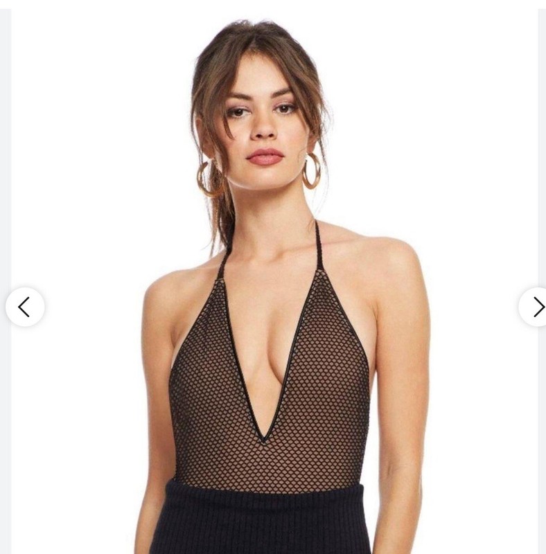 Cosmo x Dress the Population Bodysuit, NWT, Size Large, Nude/Black Color