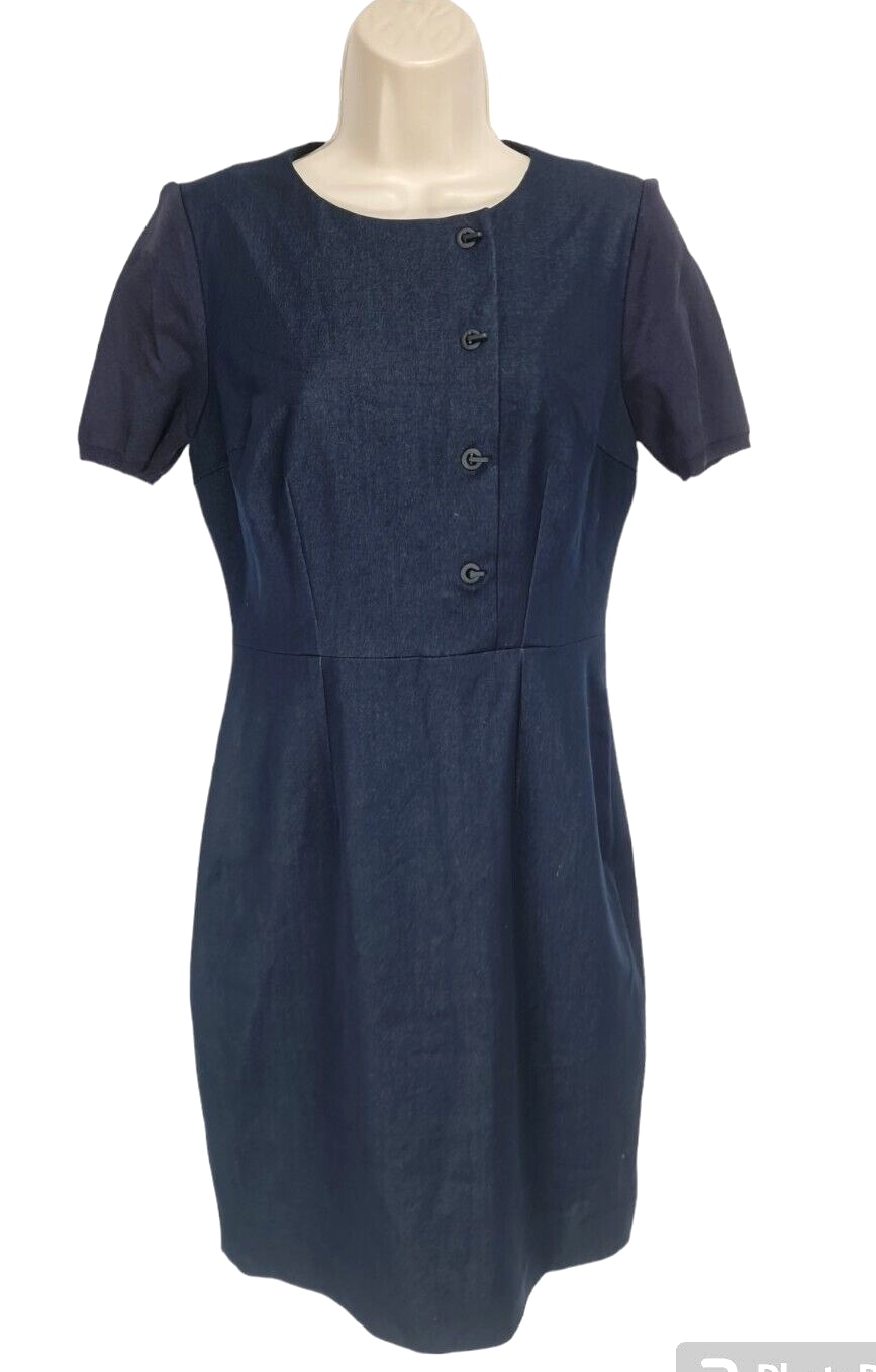 TTAHARI Womens Sheath Knee Length Dress Size 2 Blue Chambray 1/4 Button Up  224P