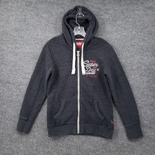 Superdry Hoodie Womens 8 Blue Full Zip Sweatshirt Fleece Pullover Drawstring