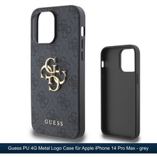 Guess Handyhülle Case Hülle für iPhone 14 Pro Max Kunstleder Schutz Cover Grau