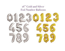 16" Gold or Silver Foil Number Balloons Choose Color and Number
