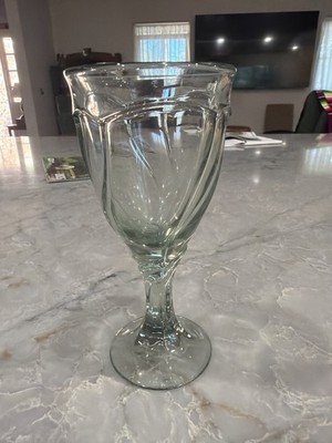 Vintage Clear Pressed Glass Goblet   Swirl Paneled Wine Water Glass
