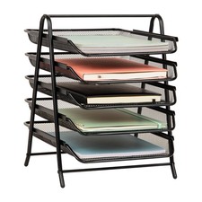 5-Tier Paper Tray Organizer, Vertical Desktop File Storage Rack, Office, Meta...