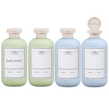 4 PCS 10oz Plastic Refillable Travel Shampoo Conditioner Bottles Flip Cap