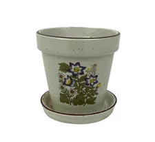 1970's Speckled Stoneware Japan Counterpoint Plant Pot w Saucer Takahashi 