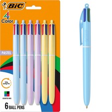 BIC 4 Color Pastel Barrel Multicolor Ballpoint Pens, Assorted Colors, Pack of 6