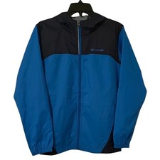 Columbia Boy's Mountain Blue Glennaker Lake II Hooded Rain Jacket Size L 14/16 