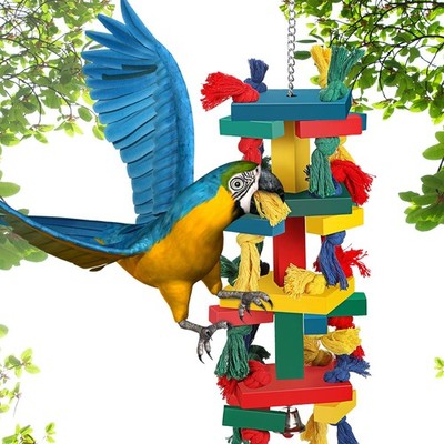 Skylety Parrot Toys for Large Birds Natural Wood Bird Multicolored...