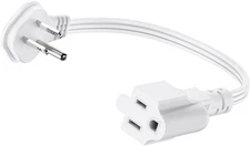 Flat Plug 1Ft Short Extension Cord, White 90-Degree Plug Low Profile Power Adapt