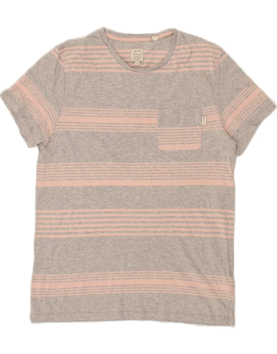 T-shirt Homme Jack Wills Rayures Rose Et Blanc - Col V - Taille XS - Occasion Très Bon état