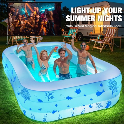 Inflatable Pool with Seat & Pool Light, Thickened Large Size Family,105"x65"x25" - Picture 2 of 7