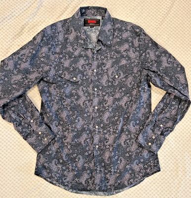 Rock & Roll Denim Pearl Snap Paisley Long Sleeve M Modern Fit Western Shirt