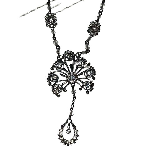 Victorian Crystal & Rhinestone Double Pendant Necklace