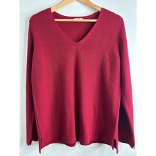 J Jill Red Ribbed Knit Sweater Womens L Red V Neck Coastal Luxury Contemporary